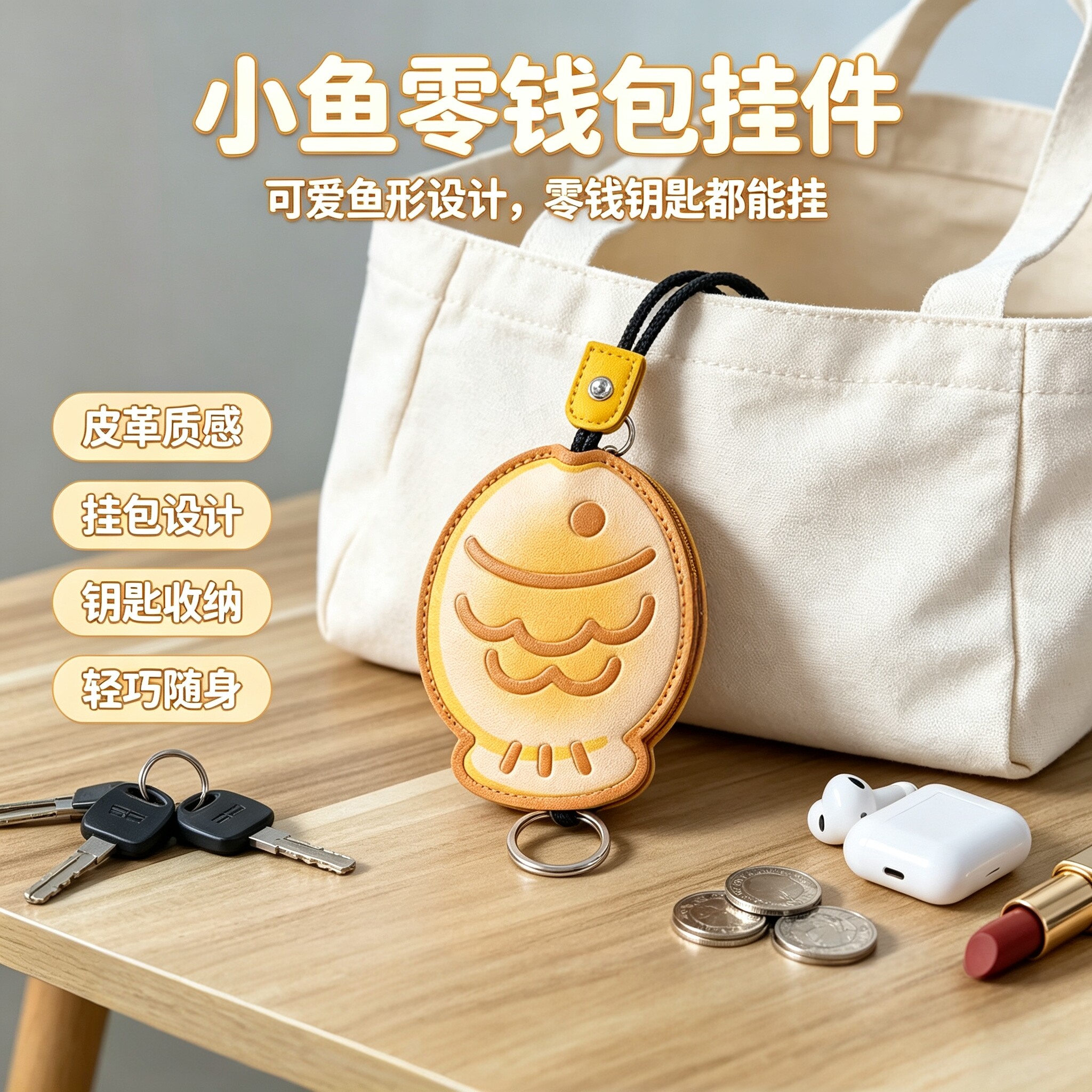 鲷鱼烧可爱抽拉大容量钥匙包挂件