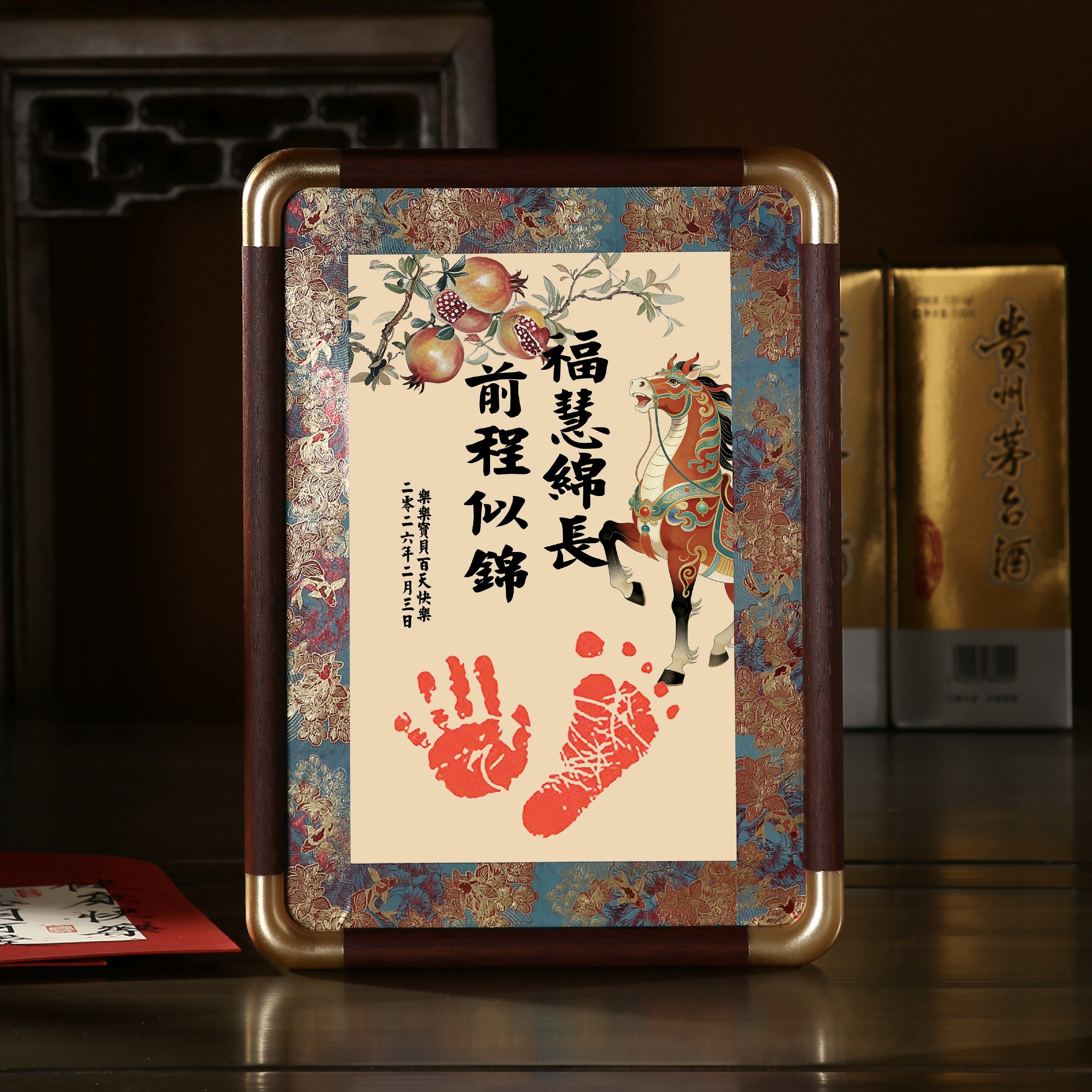 满月纪念手足印泥相框宝宝手足印新生儿百天手脚印留念周岁手脚印