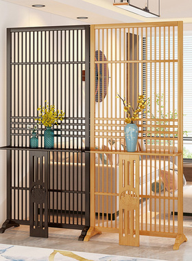 新中式入户屏风隔断正对大门客厅进门遮挡玄关格栅移动卧室座屏竹