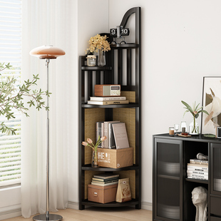 转角书架落地置物架客厅实木多层书柜储物柜一体角落靠墙收纳架子