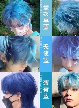 蓝绿色染发膏男士专用蓝灰色雾霾蓝鸢尾蓝色染发剂天空蓝男生专用