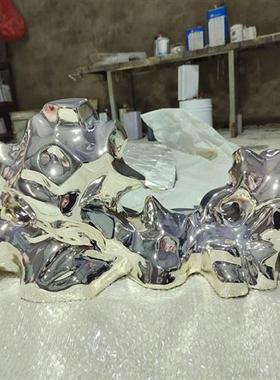 定制不锈钢太湖石雕塑玻璃钢假山石酒店售楼部景观装饰品大型摆件