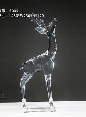 晶悦现代轻奢样板房酒店大堂透明树脂鹿落地摆件装饰雕塑工厂定制