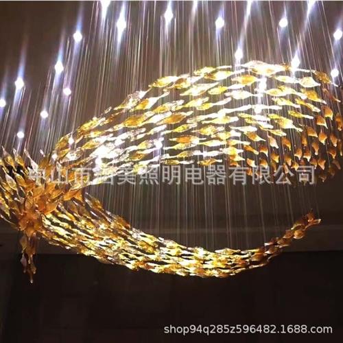 酒店售楼部沙盘区工程吊灯手工艺术玻璃枫叶吊灯非标工程灯具