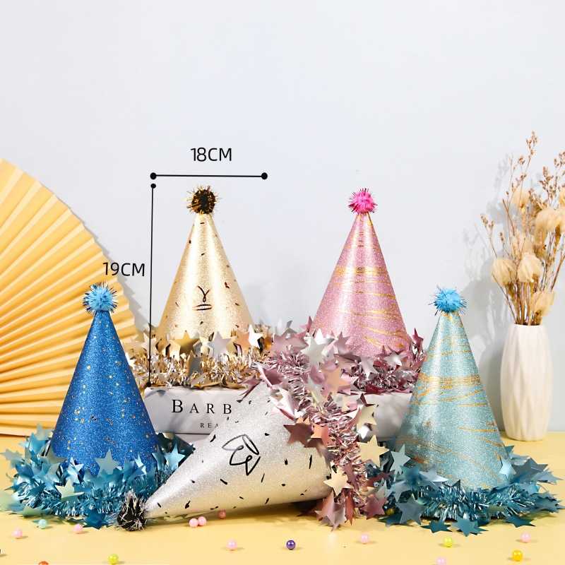 氛围感少女闪金星星流苏生日帽