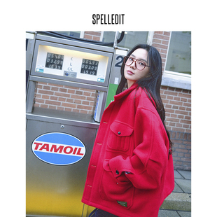 休闲毛呢保暖上衣女 口袋翻领羊毛外套工装 SPELLEDIT2024冬季 新品