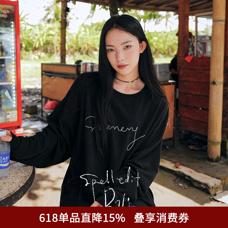 SPELLEDIT2026春款新品风景长袖T恤个性印花街头风圆领上衣女款