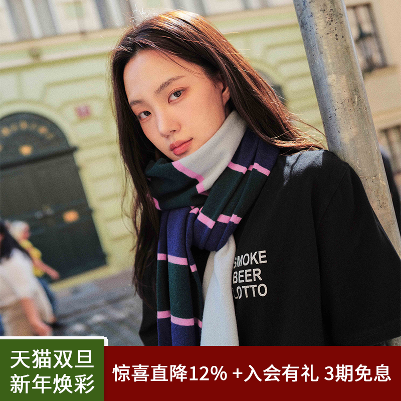 SPELLEDIT新品拼色条纹针织围巾