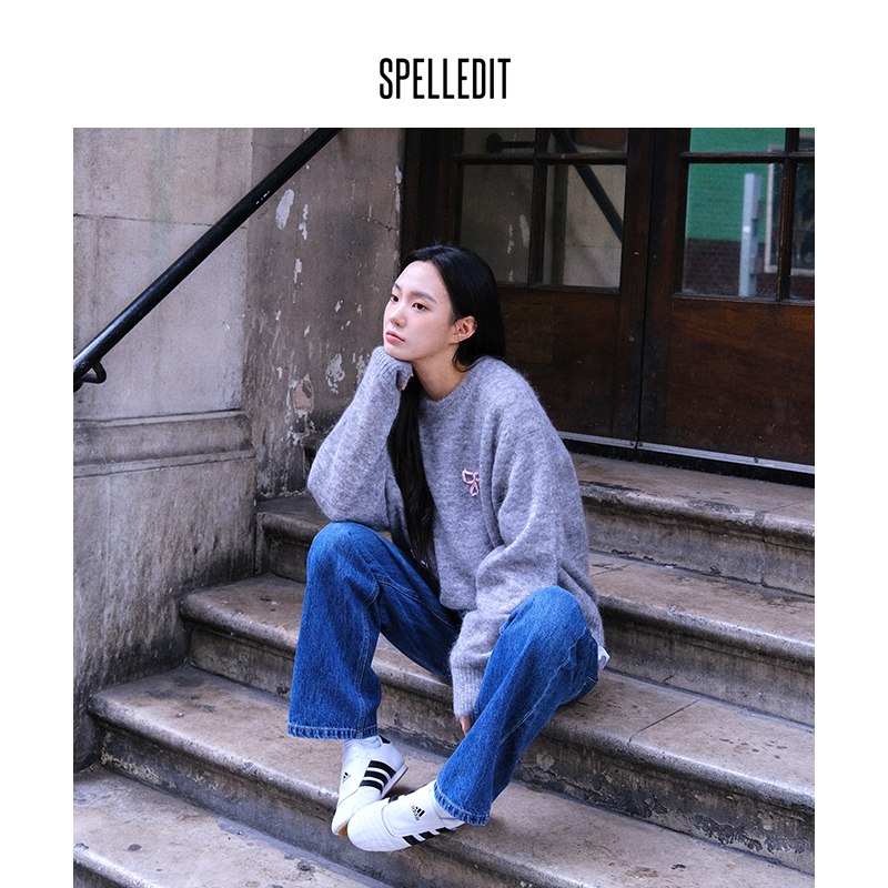 刺绣针织衫spelledit圆领