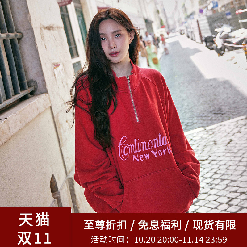spelledit美式复古风半拉链卫衣