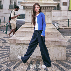 SPELLEDIT2025秋季新品后系带阔腿裤垂顺显瘦宽松棉直筒牛仔裤女