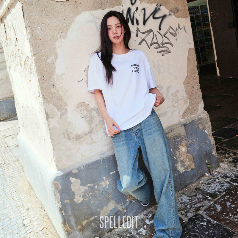 SPELLEDIT宽松牛仔喇叭裤
