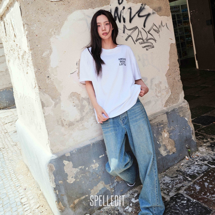 SPELLEDIT2025年冬季新品宽松牛仔喇叭裤时尚百搭水洗复古长裤女