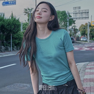 上衣女 SPELLEDIT夏季 新品 后缝线修身 T恤简约日常纯色韩版