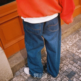 韩系潮牌宽松纯棉长裤 复古抽绳牛仔裤 子女 新品 SPELLEDIT2025冬季