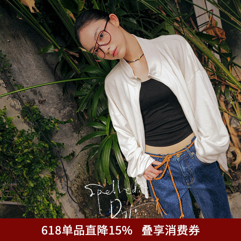 SPELLEDIT2026年春季新品高领拉链外套宽松休闲时尚短外套女