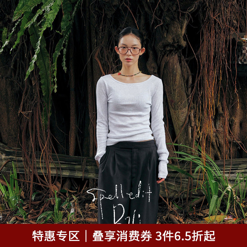 SPELLEDIT2026年新品一字领长袖T恤时尚打底衫内搭上衣女