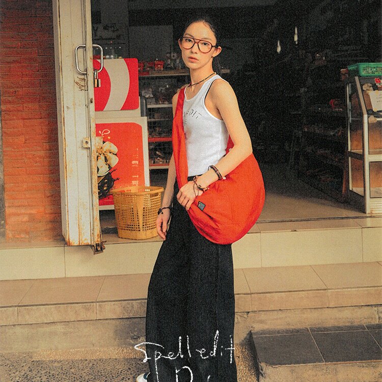 SPELLEDIT2026春季新品拼接尼龙包斜挎大口袋大容量时尚单肩包女