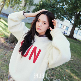 百搭简约圆领长袖 SUN插肩针织衫 毛衣女 新品 SPELLEDIT2025年冬季