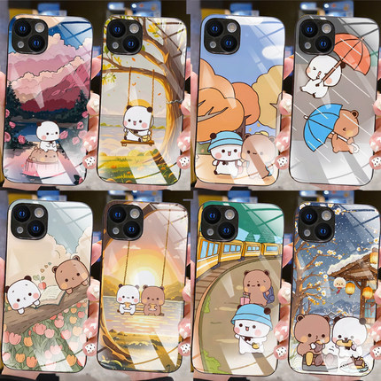 新款钢化玻璃布布一二手机壳卡通任意机型定制适用苹果17/16/15/14/132promax华为荣耀小米红vivoiqoOPPO一加