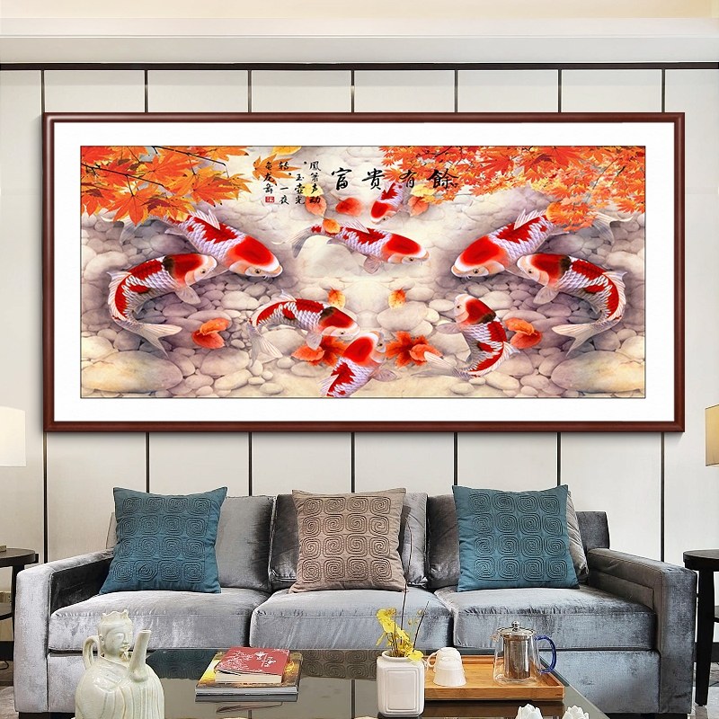 网红九鱼图装饰画聚财客厅壁画沙发背景墙画荷花餐厅年年有余玄关,家居饰品,现代装饰画,淘宝优惠券,粉丝福利购,淘宝优惠卷