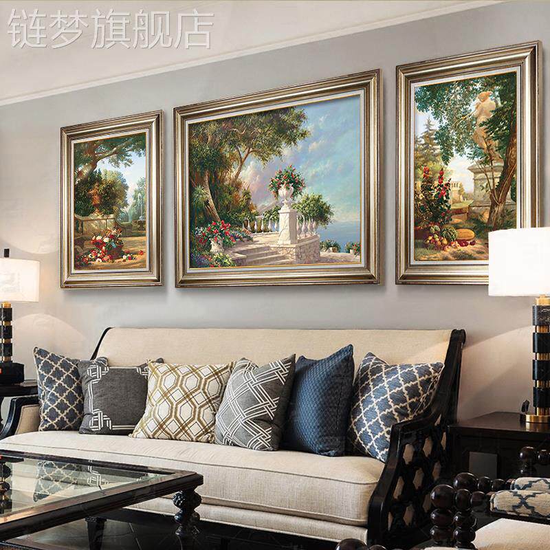 网红简欧客厅沙发背景装饰画三联式画现代餐厅挂画欧式墙美壁画风