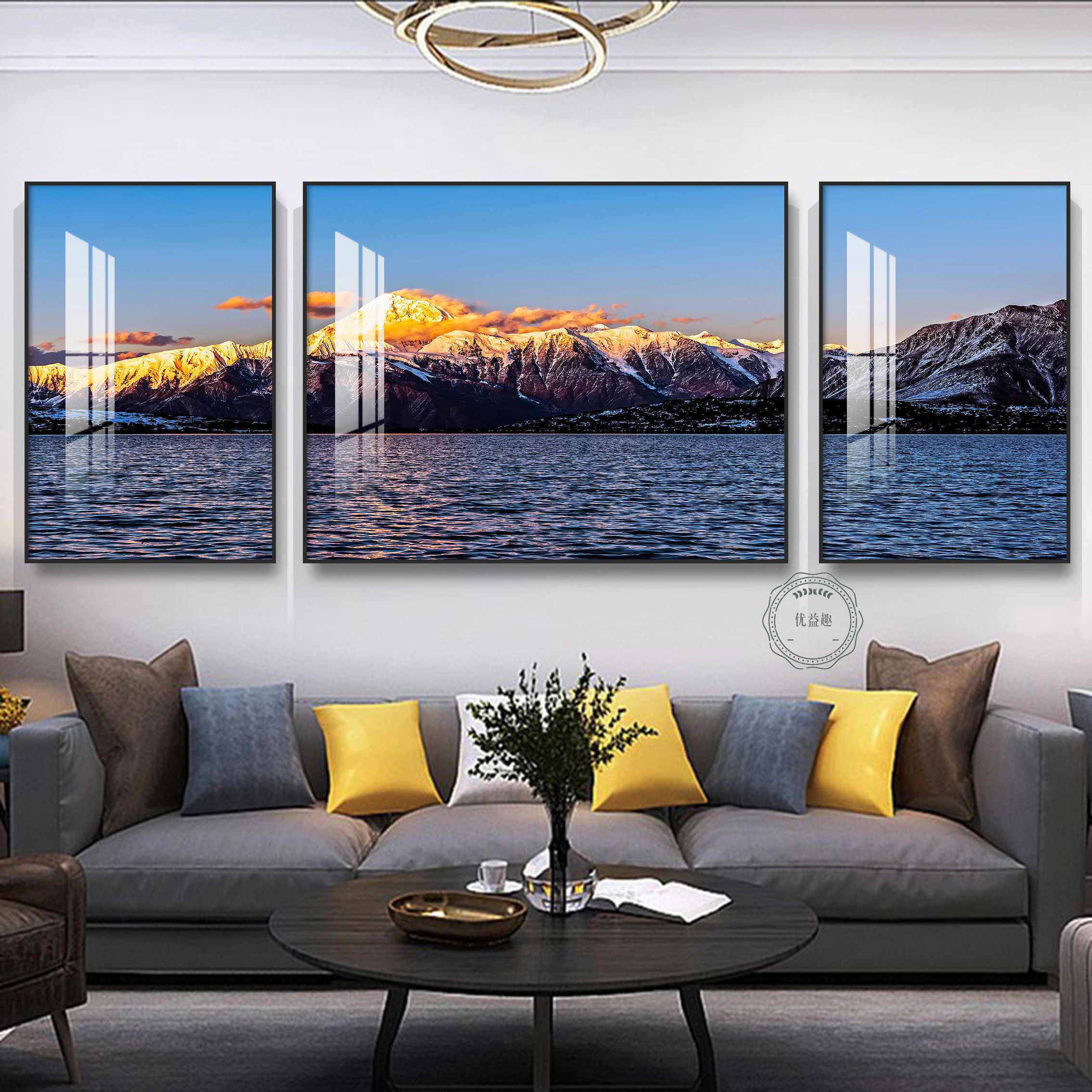 网红背景墙风景画现代简约大气三联客厅装饰画背景墙画沙发壁画挂