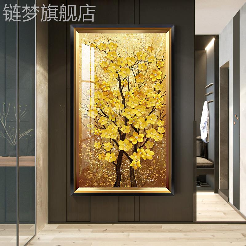 网红发财树玄关装饰画欧式轻入户走廊壁画现代竖版高档过黄金奢道图片