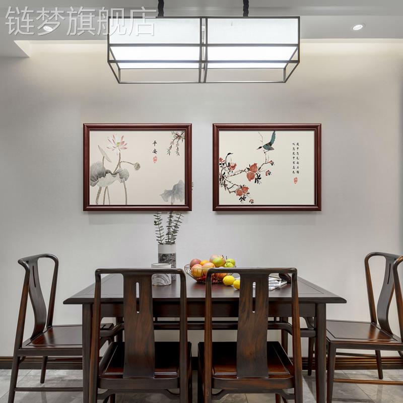 网红新中式餐画厅电表箱装饰画小尺寸组合家用电遮挡箱荷花壁配箱图片