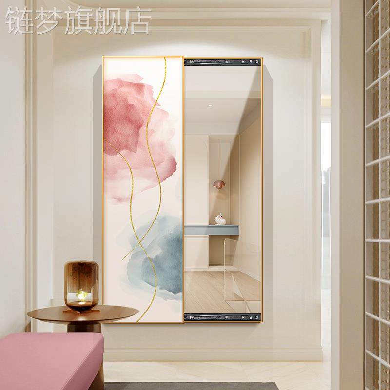 网红玄关隐藏式穿衣镜饰关闭推拉式镜子装画家用卧室隐形全身可试