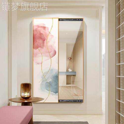 网红玄关隐藏式穿衣镜饰关闭推拉式镜子装画家用卧室隐形全身可试