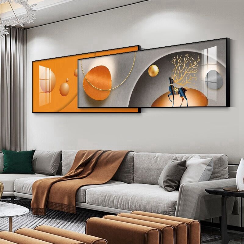 沙发背景墙装饰画现代轻奢客厅挂画2021新款晶瓷壁画卧室床头网红