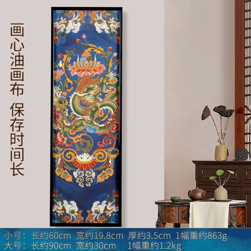 网红八吉祥客厅挂画油画藏族吉祥八宝装饰画墙壁壁画玄关布艺挂画图片