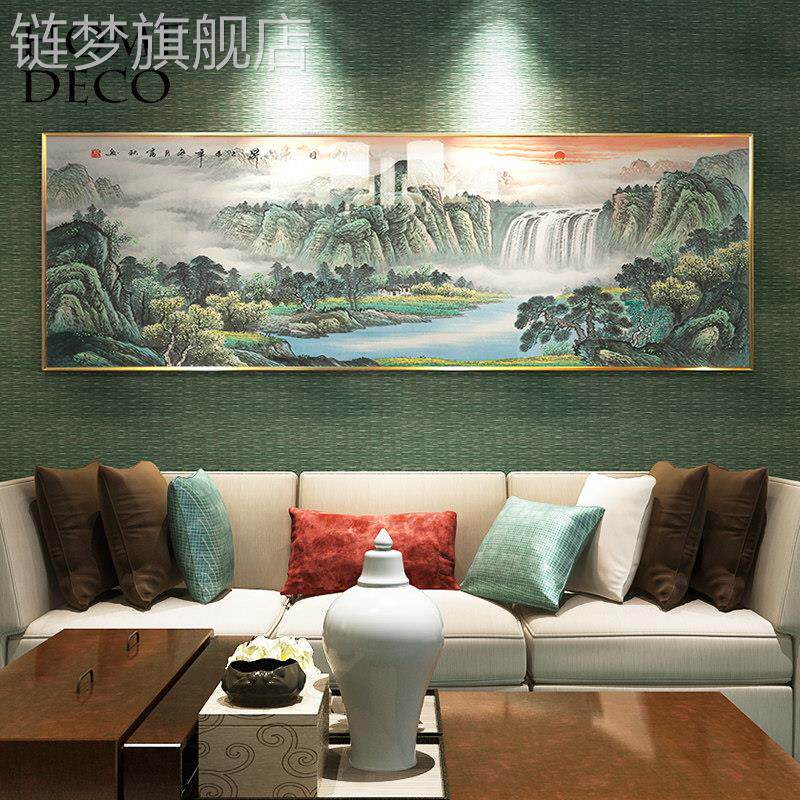 网红山水画画水风靠山新式客墨厅装饰画画办公室背中景墙壁挂画画