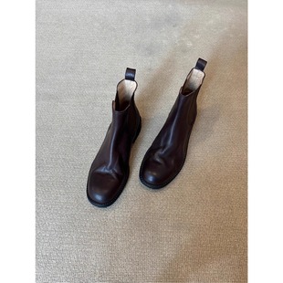 敦绿岛 圆头粗跟切尔西短靴真皮水洗牛皮高级感靴子 久穿长情