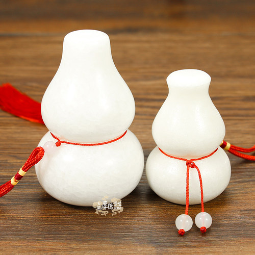 天然汉白玉葫芦五帝钱门对门挂件