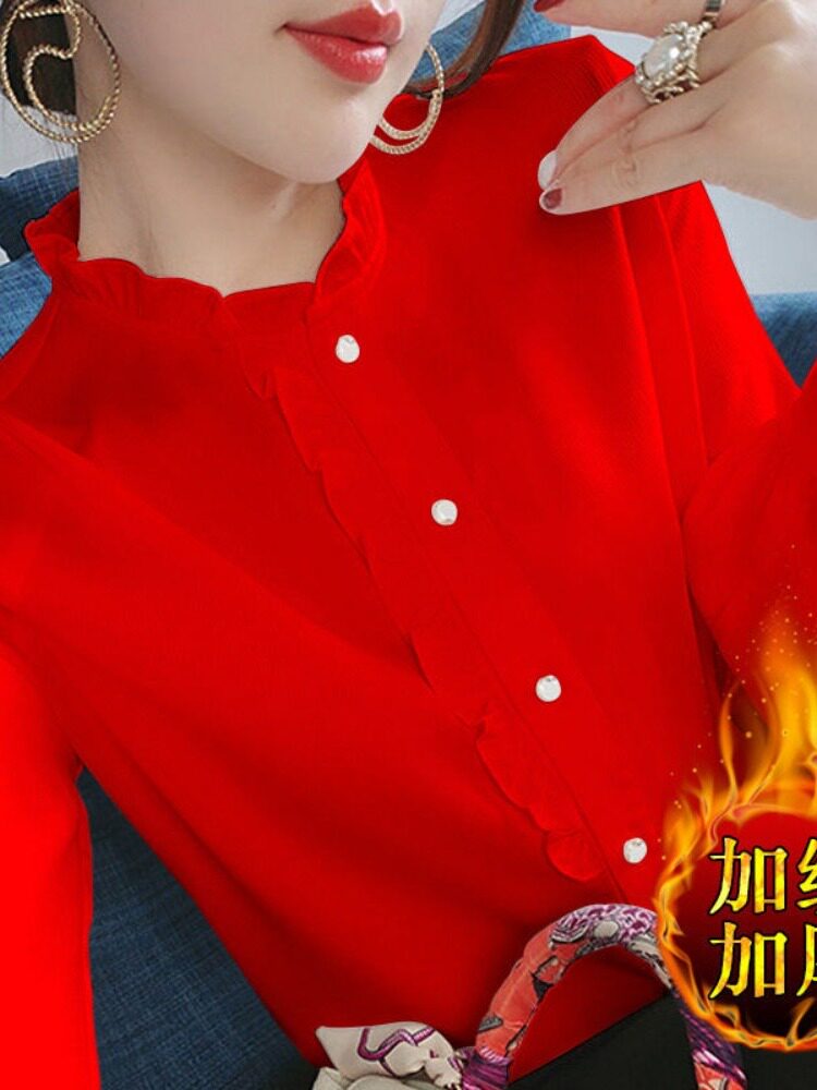DE VELVET LONG-SLEEVED SEMI-HIGH NECK T-SHIRT WOMENS SLIM SPRING AUTUMN AND WINTER NEW WARM SHIRT BOTTOM FOREIGN TOP WOMENS CASUAL