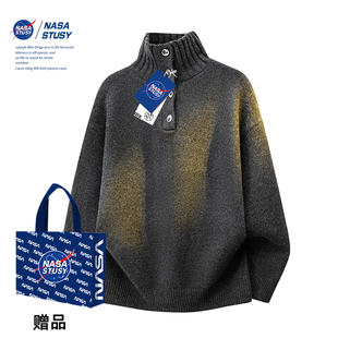 STUSY美式 针织衫 高街2025新款 男款 情侣半排扣潮牌毛衣 秋冬装 NASA