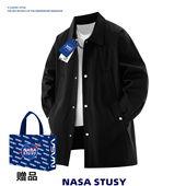 STUSY美式 男装 复古2026秋装 NASA 新款 加肥加大码 中长款 风衣外套
