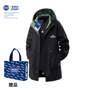 男中长款 NASA 新款 复古2026秋冬装 风衣潮牌痞帅连帽外套 STUSY美式