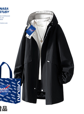NASA STUSY2026秋冬装新款男中长款克苏鲁风衣潮牌痞帅连帽外套