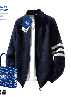 NASA STUSY美式高街2025新款秋冬装男款针织衫情侣潮牌开衫毛衣