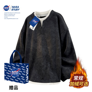 秋冬装 高街2025新款 男宽松情侣潮牌假两件加绒卫衣 STUSY美式 NASA