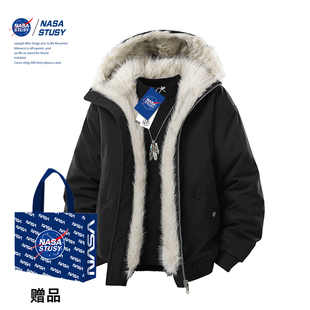 NASA STUSY美式2025冬季男款棉衣加厚保暖棉袄座山雕羽绒棉服外套