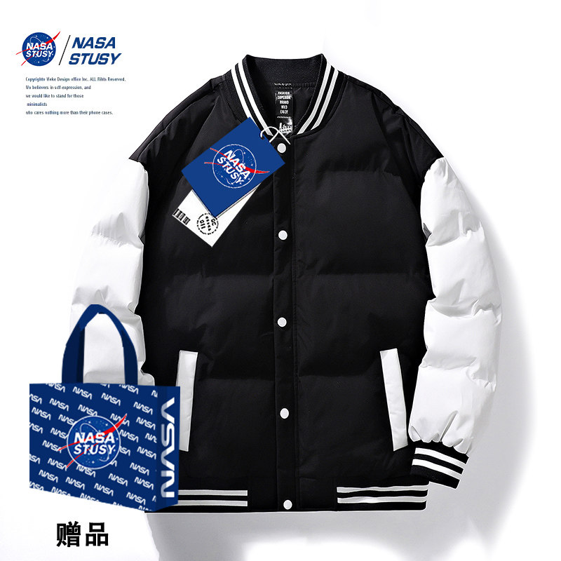 NASA STUSY美式2025冬季棒球服加厚保暖棉衣男款棉袄羽绒棉服外套