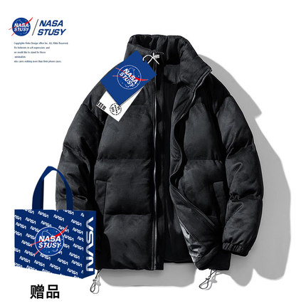 NASA STUSY麂皮绒棉衣男款冬季美式潮牌羽绒服情侣棉袄外套