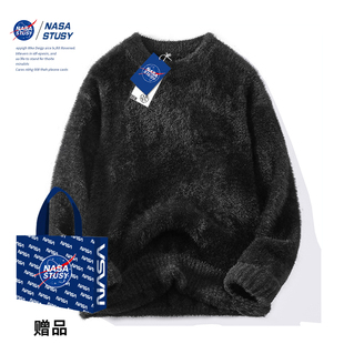 STUSY美式 针织衫 高街2025新款 男款 情侣加绒潮牌毛衣 秋冬装 NASA