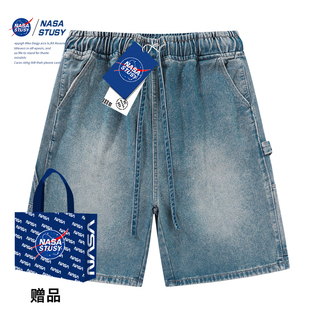 街头运动潮牌牛仔裤 休闲裤 新款 NASA短裤 子 夏季 美式 五分直筒裤 男士