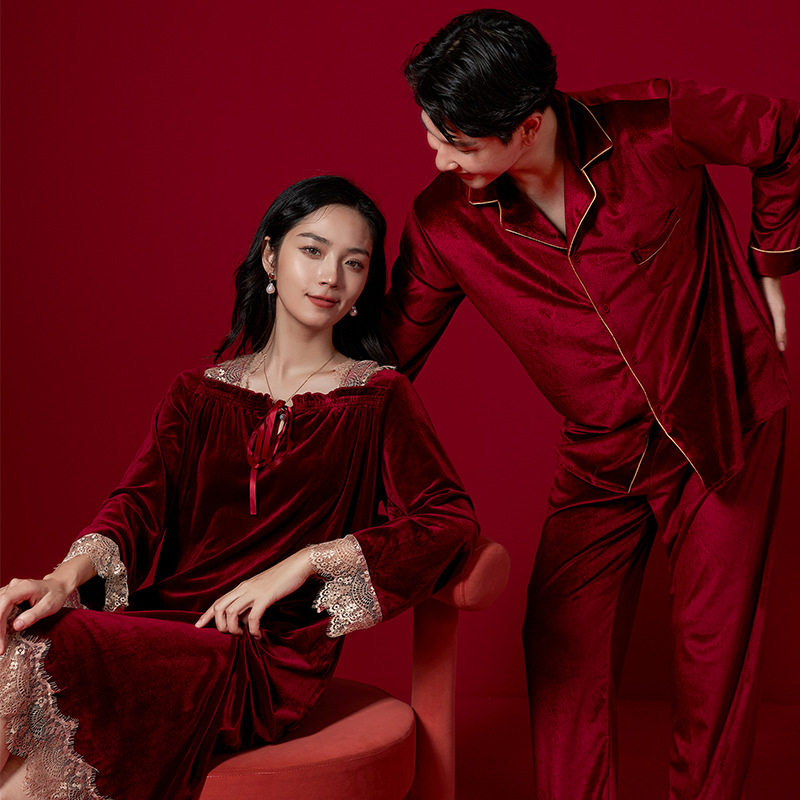 结婚睡衣新婚情侣套装金丝绒晨袍陪嫁用品套装