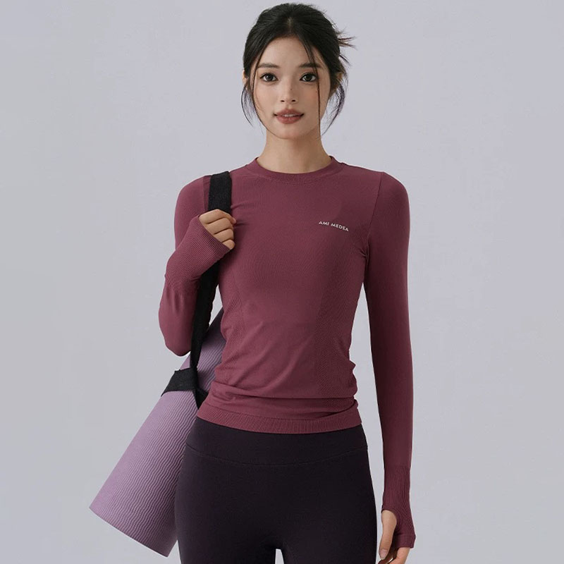 瑜伽服上衣春夏新款速干T恤普拉提训练健身长袖高弹运动打底衫女
